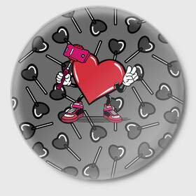 Значок с принтом Сердечко сэлфи в Кировске,  металл | круглая форма, металлическая застежка в виде булавки | peace | selfi | мир | сердечко | сердце | сэлфи | фотка