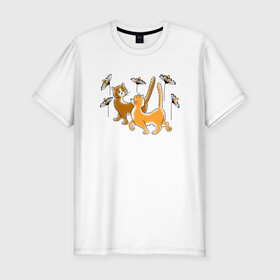 Мужская футболка хлопок Slim с принтом Рыжие коты в Кировске, 92% хлопок, 8% лайкра | приталенный силуэт, круглый вырез ворота, длина до линии бедра, короткий рукав | cat | cat art | животные | звери | кот | котик | коты | кошка | цветы