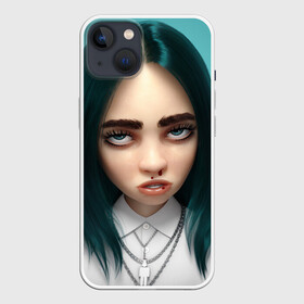 Чехол для iPhone 13 с принтом Billie Eilish: 3D в Кировске,  |  | Тематика изображения на принте: 3d | billie eilish | белый | бирюзовый | волосы | лицо | музыка