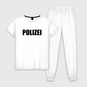 Женская пижама хлопок с принтом POLIZEI Полиция Надпись Черная в Кировске, 100% хлопок | брюки и футболка прямого кроя, без карманов, на брюках мягкая резинка на поясе и по низу штанин | germany | германия | милиция | надпись | немецкая | сила | структуры | чб | швейцария