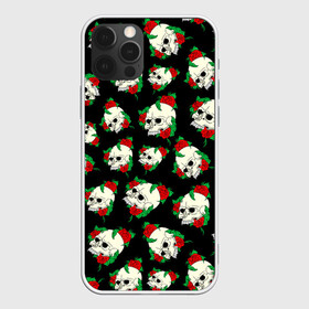 Чехол для iPhone 12 Pro с принтом Черепа и розы / Skull and Roses в Кировске, силикон | область печати: задняя сторона чехла, без боковых панелей | death | gothic | halloween | horror | roses | skeleton | skillet | skull | готика | готические | жуткий | кости | красные розы | листья | скелет | хеллоуин | хоррор | хэллоуин | цветы | череп | черепа в розах | черепа и розы | черепа с