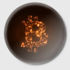 Значок с принтом СВЕТЯЩИЙСЯ BITCOIN в Кировске,  металл | круглая форма, металлическая застежка в виде булавки | Тематика изображения на принте: bitcoin | btc | coin | биткоин | биткойн | валюта | деньги | криптовалюта | монета | платёжная система | технология
