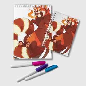 Блокнот с принтом Огненная панда в Кировске, 100% бумага | 48 листов, плотность листов — 60 г/м2, плотность картонной обложки — 250 г/м2. Листы скреплены удобной пружинной спиралью. Цвет линий — светло-серый
 | арт | красная панда | крылья | малая панда | маленькая панда | огонь | панда | панда стайана | перья | рисунок | стайана | фантастический зверь | фантастическое животное | язык пламени