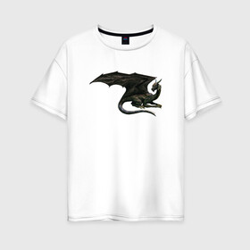 Женская футболка хлопок Oversize с принтом Черный дракон  в Кировске, 100% хлопок | свободный крой, круглый ворот, спущенный рукав, длина до линии бедер
 | dragon | дракон | дракониха | крылья | черный
