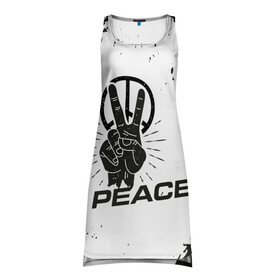Платье-майка 3D с принтом Peace | Мир (Z) в Кировске, 100% полиэстер | полуприлегающий силуэт, широкие бретели, круглый вырез горловины, удлиненный подол сзади. | anarchy | hippies | peace | анархизм | анархия | два пальца | знак | знаки | любовь | мир | хиппи