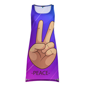 Платье-майка 3D с принтом ВСЕМ МИР | PEACE (Z) в Кировске, 100% полиэстер | полуприлегающий силуэт, широкие бретели, круглый вырез горловины, удлиненный подол сзади. | anarchy | hippies | peace | анархизм | анархия | два пальца | знак | знаки | любовь | мир | мир всем | хиппи