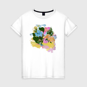 Женская футболка хлопок с принтом Цветы акварель в Кировске, 100% хлопок | прямой крой, круглый вырез горловины, длина до линии бедер, слегка спущенное плечо | flowers | watercolors | акварель | краски | лилия | цветы