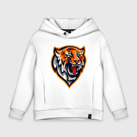 Детское худи Oversize хлопок с принтом Tiger Scream в Кировске, френч-терри — 70% хлопок, 30% полиэстер. Мягкий теплый начес внутри —100% хлопок | боковые карманы, эластичные манжеты и нижняя кромка, капюшон на магнитной кнопке | 2022 | animal | cat | lion | tiger | год тигра | животные | зубы | кот | кошка | лев | охотник | полосатый | природа | тигр | тигренок | тигрица | хищник