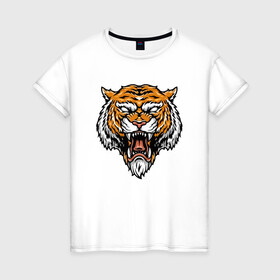 Женская футболка хлопок с принтом Boss Tiger в Кировске, 100% хлопок | прямой крой, круглый вырез горловины, длина до линии бедер, слегка спущенное плечо | 2022 | animal | cat | lion | tiger | год тигра | животные | зубы | кот | кошка | лев | охотник | полосатый | природа | тигр | тигренок | тигрица | хищник
