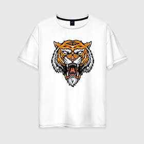 Женская футболка хлопок Oversize с принтом Boss Tiger в Кировске, 100% хлопок | свободный крой, круглый ворот, спущенный рукав, длина до линии бедер
 | 2022 | animal | cat | lion | tiger | год тигра | животные | зубы | кот | кошка | лев | охотник | полосатый | природа | тигр | тигренок | тигрица | хищник