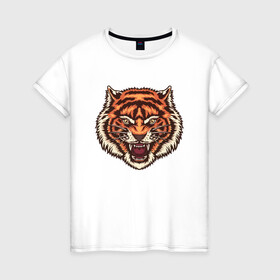Женская футболка хлопок с принтом Tiger Meow в Кировске, 100% хлопок | прямой крой, круглый вырез горловины, длина до линии бедер, слегка спущенное плечо | 2022 | animal | cat | lion | tiger | год тигра | животные | зубы | кот | кошка | лев | охотник | полосатый | природа | тигр | тигренок | тигрица | хищник