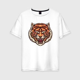 Женская футболка хлопок Oversize с принтом Tiger Meow в Кировске, 100% хлопок | свободный крой, круглый ворот, спущенный рукав, длина до линии бедер
 | 2022 | animal | cat | lion | tiger | год тигра | животные | зубы | кот | кошка | лев | охотник | полосатый | природа | тигр | тигренок | тигрица | хищник
