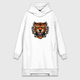 Платье-худи хлопок с принтом Smoke Tiger в Кировске,  |  | 2022 | animal | cat | lion | tiger | год тигра | животные | зубы | кот | кошка | лев | охотник | полосатый | природа | тигр | тигренок | тигрица | хищник