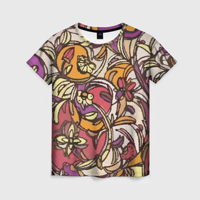 Женская футболка 3D с принтом Цветочный аромат в Кировске, 100% полиэфир ( синтетическое хлопкоподобное полотно) | прямой крой, круглый вырез горловины, длина до линии бедер | картина | рисунок | узоры | цвет | цветы