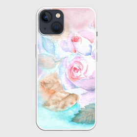 Чехол для iPhone 13 с принтом Нежная акварель с розами в Кировске,  |  | акварель | акварельный | женственный | листья | нежная | нежный | пастель | пастельный | роза | розы | цветочный | цветы