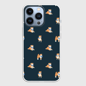Чехол для iPhone 13 Pro с принтом Шиба ину паттерн в Кировске,  |  | Тематика изображения на принте: домашние животные | кремовый окрас | мелкие породы | паттерн | порода собак | рыжая собака | сиба ину | собака в бандане | собаки | темный принт | шиба ину | шибаину | японская порода