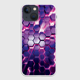 Чехол для iPhone 13 mini с принтом АБСТРАКЦИЯ | СОТЫ в Кировске,  |  | 3d плиты | abstraction | glow | honeycomb | neon steel | rift | абстракция | неоновые плиты | разлом | свечение | соты