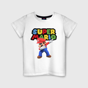 Детская футболка хлопок с принтом Super Mario Dab в Кировске, 100% хлопок | круглый вырез горловины, полуприлегающий силуэт, длина до линии бедер | dab | game | hype | nintendo | super mario | герой | игра | марио | нинтендо | хайп