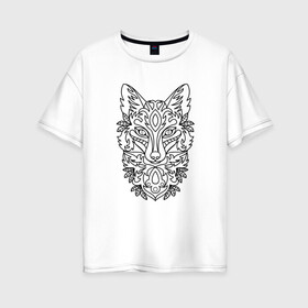 Женская футболка хлопок Oversize с принтом Лиса в Кировске, 100% хлопок | свободный крой, круглый ворот, спущенный рукав, длина до линии бедер
 | голова лисы | животные | изображение | лиса | рисунок