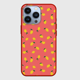 Чехол для iPhone 13 Pro с принтом Лимоны на кораловом в Кировске,  |  | Тематика изображения на принте: еда | кораловый цвет | лимонный | лимоны | минималистичный | оранжевый | паттерн | упорядоченный паттерн | цитрусовые
