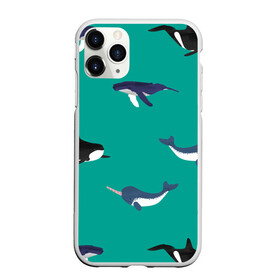 Чехол для iPhone 11 Pro Max матовый с принтом Нарвал, киты, касатка паттерн в Кировске, Силикон |  | Тематика изображения на принте: изумрудно зеленый цвет | касатки | киты | морская фауна | морские животные | морские жители | нарвал | океан | паттерн