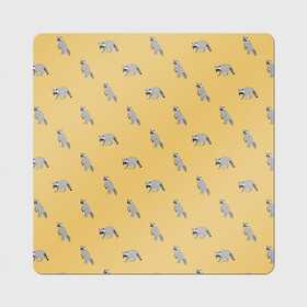 Магнит виниловый Квадрат с принтом Еноты паттерн в Кировске, полимерный материал с магнитным слоем | размер 9*9 см, закругленные углы | pattern | raccoons | еноты | забавные животные | звери | кремовый | охра | охристый | паттерн | песочный цвет | светло желтый
