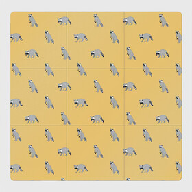 Магнитный плакат 3Х3 с принтом Еноты паттерн в Кировске, Полимерный материал с магнитным слоем | 9 деталей размером 9*9 см | pattern | raccoons | еноты | забавные животные | звери | кремовый | охра | охристый | паттерн | песочный цвет | светло желтый