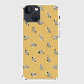 Чехол для iPhone 13 mini с принтом Еноты паттерн в Кировске,  |  | pattern | raccoons | еноты | забавные животные | звери | кремовый | охра | охристый | паттерн | песочный цвет | светло желтый