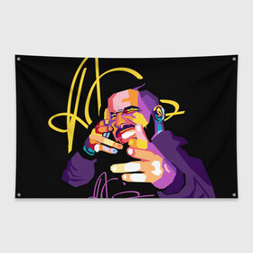 Флаг-баннер с принтом Drake в Кировске, 100% полиэстер | размер 67 х 109 см, плотность ткани — 95 г/м2; по краям флага есть четыре люверса для крепления | certified lover boy | drake | pop art | rap | wpap | дрейк | музыка | обри дрейк грэм | поп арт | рэп | рэпер