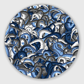Коврик для мышки круглый с принтом Синий камуфляж с щупальцами в Кировске, резина и полиэстер | круглая форма, изображение наносится на всю лицевую часть | камуфляж | ктулху | милитари | море | морской | осьминог | рыбак | щупальца