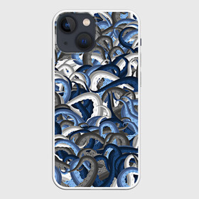 Чехол для iPhone 13 mini с принтом Синий камуфляж с щупальцами в Кировске,  |  | камуфляж | ктулху | милитари | море | морской | осьминог | рыбак | щупальца