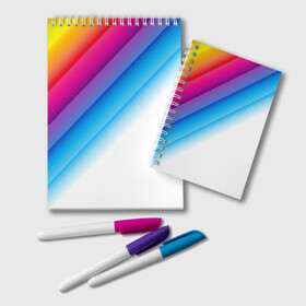 Блокнот с принтом РАДУЖНЫЕ ПОЛОСЫ | RAINBOW (Z) в Кировске, 100% бумага | 48 листов, плотность листов — 60 г/м2, плотность картонной обложки — 250 г/м2. Листы скреплены удобной пружинной спиралью. Цвет линий — светло-серый
 | abstraction | colors | geometry | lines | paints | rainbow | stripes | texture | абстракция | краски | полосы | радуга | радужные полосы | текстура