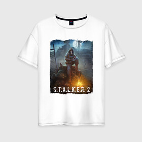 Женская футболка хлопок Oversize с принтом S.T.A.L.K.E.R. | С.Т.А.Л.К.Е.Р 2 (Z) в Кировске, 100% хлопок | свободный крой, круглый ворот, спущенный рукав, длина до линии бедер
 | chernobyl | pripyat | s.t.a.l.k.e.r. 2 | shadow of chernobyl | stalker | stalker 2 | воля | меченый | припять | свобода | свобода воля | сталкер | сталкер 2 | тени чернобыля | чернобыль