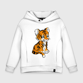 Детское худи Oversize хлопок с принтом Little Tiger в Кировске, френч-терри — 70% хлопок, 30% полиэстер. Мягкий теплый начес внутри —100% хлопок | боковые карманы, эластичные манжеты и нижняя кромка, капюшон на магнитной кнопке | 2022 | animal | cat | lion | tiger | год тигра | животные | зверь | зубы | кот | кошка | лев | охотник | полосатый | природа | тигр | тигренок | тигрица | хищник