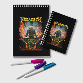 Блокнот с принтом Megadeth в Кировске, 100% бумага | 48 листов, плотность листов — 60 г/м2, плотность картонной обложки — 250 г/м2. Листы скреплены удобной пружинной спиралью. Цвет линий — светло-серый
 | megadeth | metal | trash metal | группы | метал | музыка | рок | треш метал