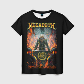 Женская футболка 3D с принтом Megadeth в Кировске, 100% полиэфир ( синтетическое хлопкоподобное полотно) | прямой крой, круглый вырез горловины, длина до линии бедер | megadeth | metal | trash metal | группы | метал | музыка | рок | треш метал