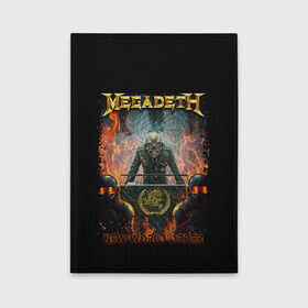 Обложка для автодокументов с принтом Megadeth в Кировске, натуральная кожа |  размер 19,9*13 см; внутри 4 больших “конверта” для документов и один маленький отдел — туда идеально встанут права | Тематика изображения на принте: megadeth | metal | trash metal | группы | метал | музыка | рок | треш метал