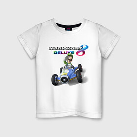 Детская футболка хлопок с принтом Луиджи крутой гонщик в Кировске, 100% хлопок | круглый вырез горловины, полуприлегающий силуэт, длина до линии бедер | car | luigi | nintendo | racer | racing | video game | автомобиль | видеоигра | гонка | гонщик | луиджи