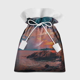 Подарочный 3D мешок с принтом закат на качелях в Кировске, 100% полиэстер | Размер: 29*39 см | Тематика изображения на принте: берег | закат | звезды | море | планета
