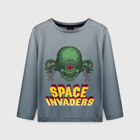 Детский лонгслив 3D с принтом Space Invaders | Old game (Z) в Кировске, 100% полиэстер | длинные рукава, круглый вырез горловины, полуприлегающий силуэт
 | Тематика изображения на принте: dendy | invaders | nintendo | shootem up | space invaders | денди | захватчики | космические захватчики | су имбэ | чужаки