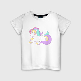 Детская футболка хлопок с принтом волшебная лошадка в Кировске, 100% хлопок | круглый вырез горловины, полуприлегающий силуэт, длина до линии бедер | волшебная | единорог | копыта | лошадка | пони | рог | розовая | сказка | фиолетовая