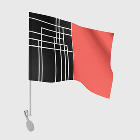 Флаг для автомобиля с принтом Черный и коралловый арт деко в Кировске, 100% полиэстер | Размер: 30*21 см | абстрактный | арт | арт деко | белые полосы | геометрический | модный | молодежный | полосы | современный | черный и коралловый