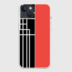 Чехол для iPhone 13 с принтом Черный и коралловый арт деко в Кировске,  |  | абстрактный | арт | арт деко | белые полосы | геометрический | модный | молодежный | полосы | современный | черный и коралловый