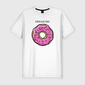 Мужская футболка хлопок Slim с принтом Пончик в Кировске, 92% хлопок, 8% лайкра | приталенный силуэт, круглый вырез ворота, длина до линии бедра, короткий рукав | big | donut | dream | пончик | сладость