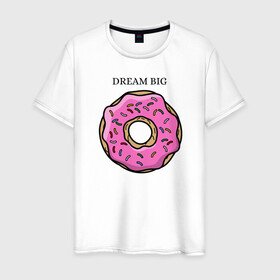 Мужская футболка хлопок с принтом Пончик в Кировске, 100% хлопок | прямой крой, круглый вырез горловины, длина до линии бедер, слегка спущенное плечо. | big | donut | dream | пончик | сладость