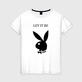Женская футболка хлопок с принтом Кролик  в Кировске, 100% хлопок | прямой крой, круглый вырез горловины, длина до линии бедер, слегка спущенное плечо | be | rabbit | бабочка . let | кролик | черный