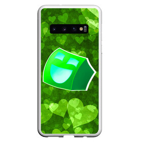 Чехол для Samsung Galaxy S10 с принтом Geometry Dash | Green Love (Z) в Кировске, Силикон | Область печати: задняя сторона чехла, без боковых панелей | 2d | arcade | game | geometry dash | meltdown | robtop | аркада | геометри даш | геометрическая черточка | геометрический тире | раннер