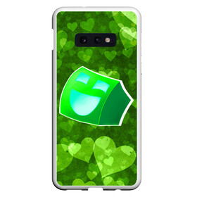 Чехол для Samsung S10E с принтом Geometry Dash | Green Love (Z) в Кировске, Силикон | Область печати: задняя сторона чехла, без боковых панелей | 2d | arcade | game | geometry dash | meltdown | robtop | аркада | геометри даш | геометрическая черточка | геометрический тире | раннер