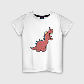 Детская футболка хлопок с принтом Кричащий динозавр в Кировске, 100% хлопок | круглый вырез горловины, полуприлегающий силуэт, длина до линии бедер | агрессия | динозавр | зверь | злой | кричит | рисунок