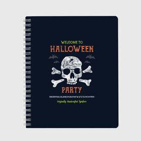 Тетрадь с принтом Halloween Party в Кировске, 100% бумага | 48 листов, плотность листов — 60 г/м2, плотность картонной обложки — 250 г/м2. Листы скреплены сбоку удобной пружинной спиралью. Уголки страниц и обложки скругленные. Цвет линий — светло-серый
 | halloween | holiday | pumpkin | samayn | vampire | zombie | вампир | ведьма | вечеринка | день всех святых | зомби | карнавал | маскарад | мертвец | оборотень | привидение | самайн | светильник джека | страшный джек | труп